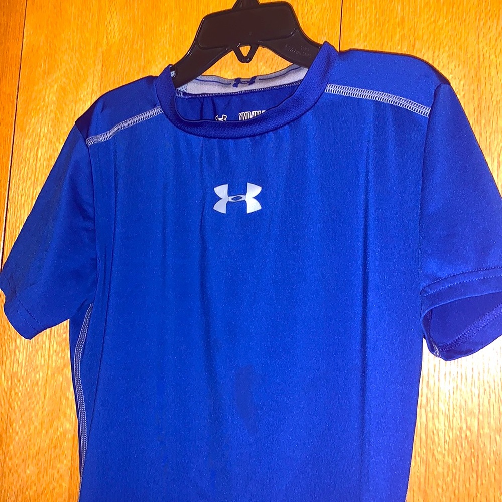 Under Armour fitted youth heat gear SS Tee shirt top UPF 50 MEDIUM blue gray EUC